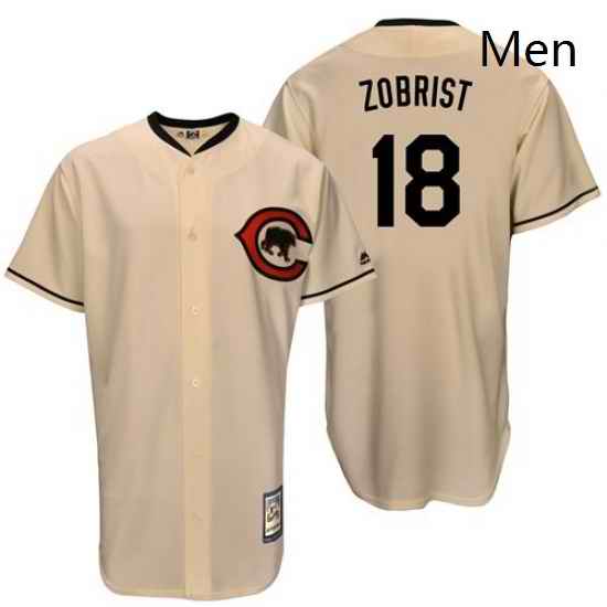 Mens Majestic Chicago Cubs 18 Ben Zobrist Replica Cream Cooperstown Throwback MLB Jersey